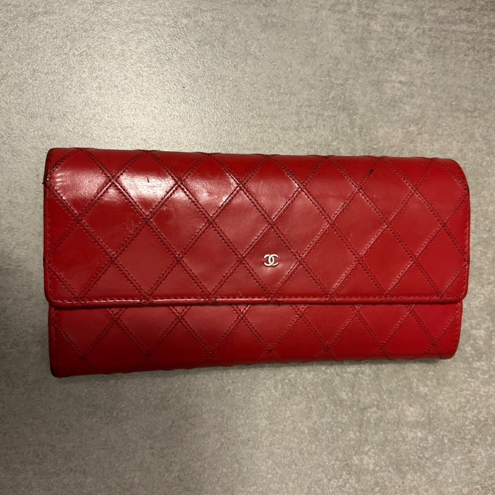 CHANEL Classic Red Quilted Long Wallet